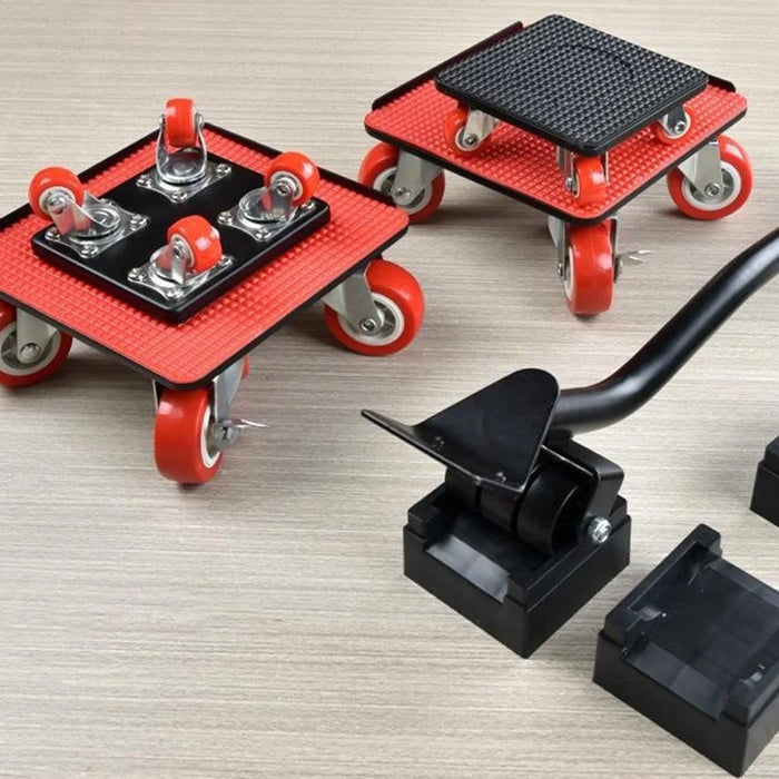 4Pcs Size S Furniture Mover Heavy Duty Metal Base 360 Degree Rotating Wheels for Bed Sofa Universal Moving Tool - Red+Black - 5