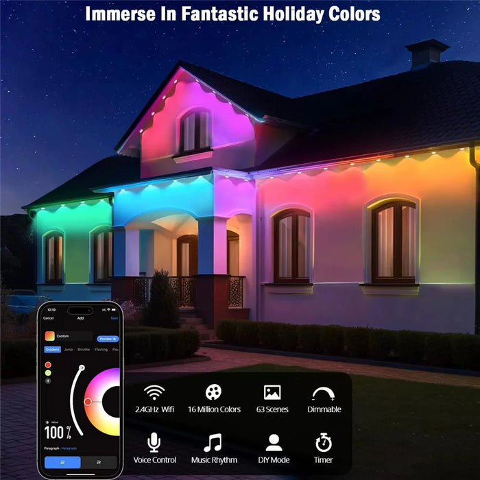 WY021 15m 30-LED Smart Outdoor Eaves Light Waterproof App Control Light String RGB Ambiance Lamp - US Plug - 3
