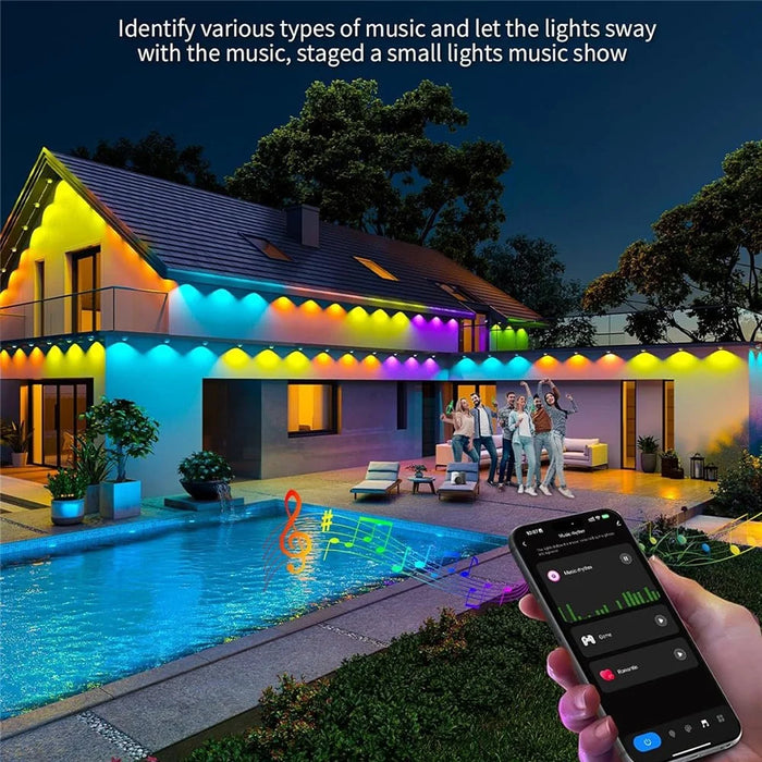 WY021 15m 30-LED Smart Outdoor Eaves Light Waterproof App Control Light String RGB Ambiance Lamp - US Plug - 4