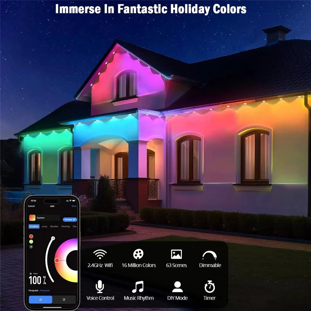 WY021 45m 90-LED Smart Outdoor Eaves Light Waterproof App Control Light String RGB Ambiance Lamp - US Plug - 3