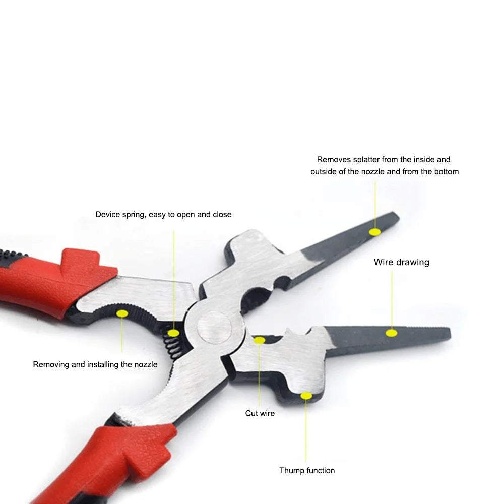 8 Inch Multi-function Welding Tongs High Carbon Steel Welder Gas Welding Protection Long-nosed Clamping Pliers - Red - 3
