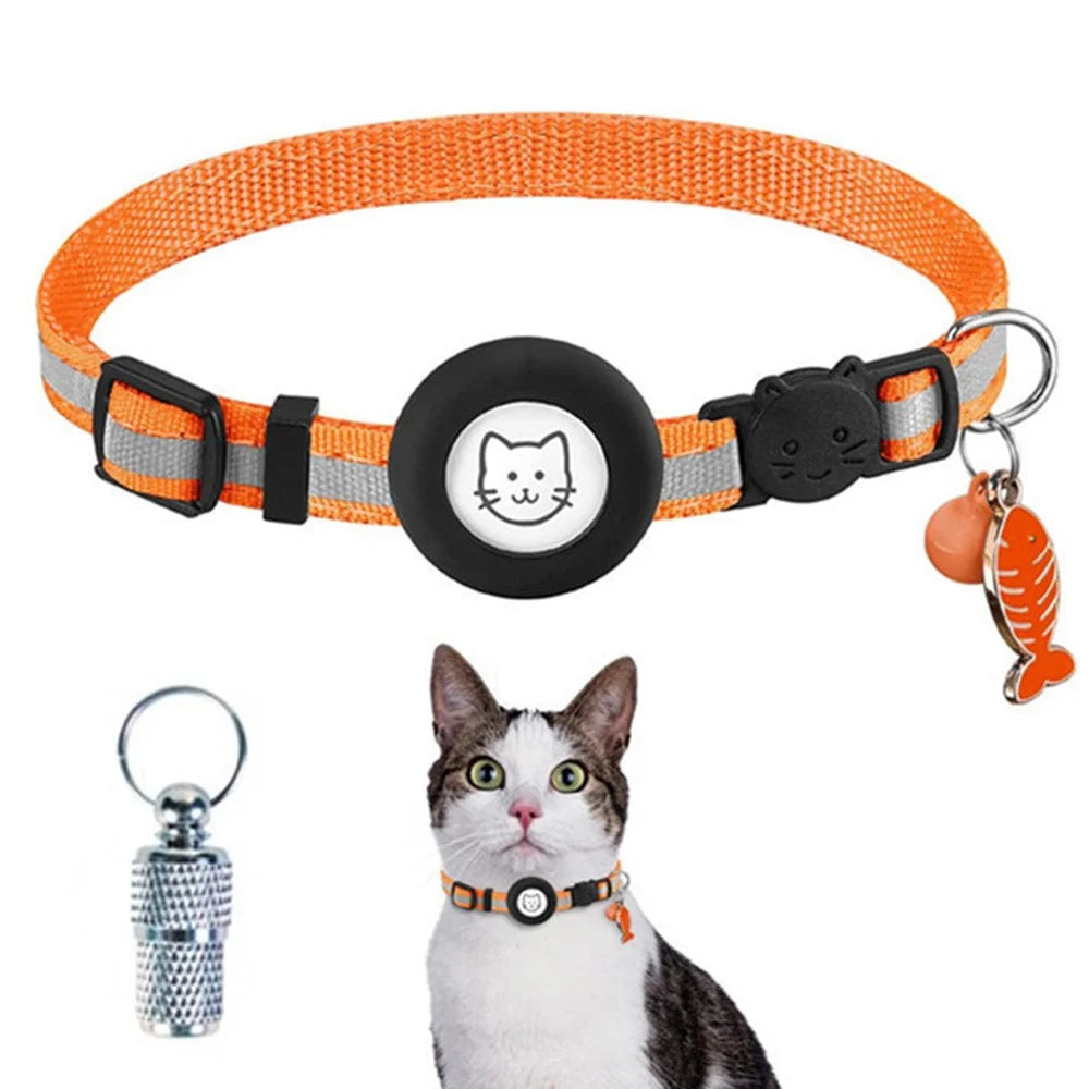 For AirTag Tracker Reflective Pet Collar Silicone Protective Case with Bell / ID Tag - Orange - 1