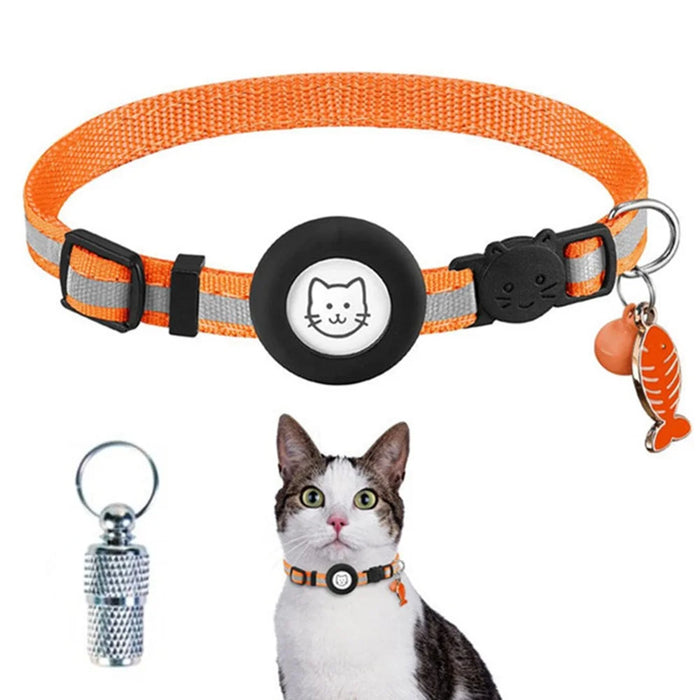 For AirTag Tracker Reflective Pet Collar Silicone Protective Case with Bell / ID Tag - Orange - 1