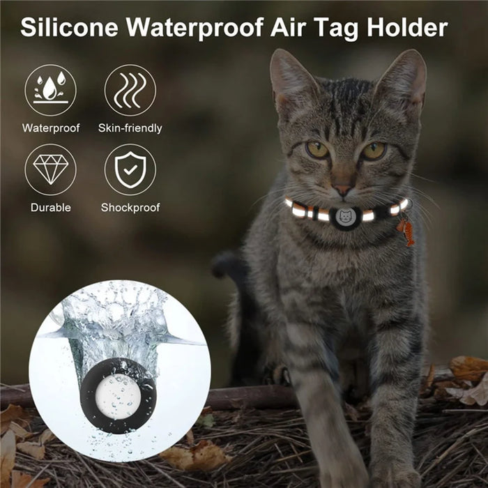 For AirTag Tracker Reflective Pet Collar Silicone Protective Case with Bell / ID Tag - Orange - 5