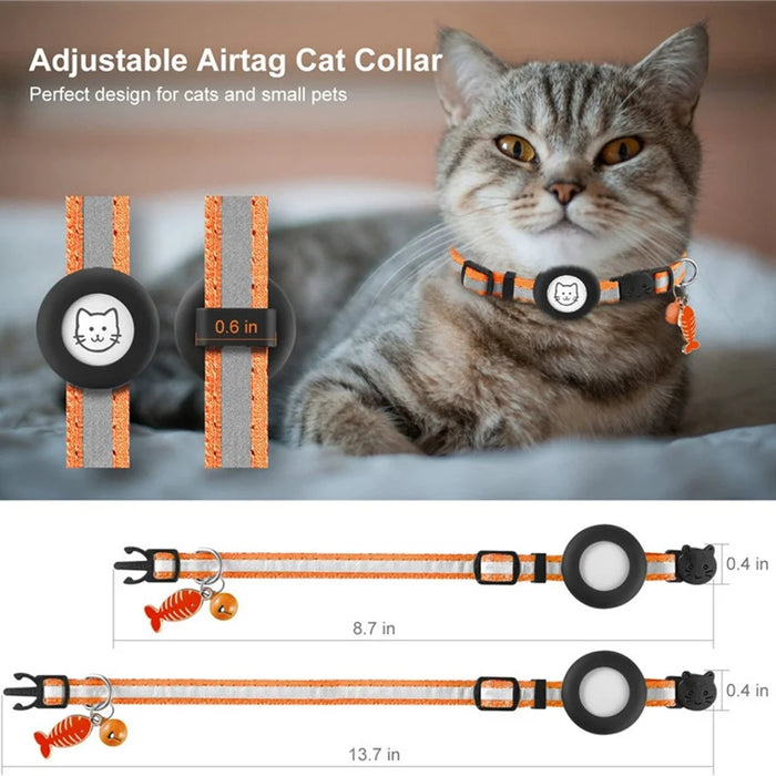 For AirTag Tracker Reflective Pet Collar Silicone Protective Case with Bell / ID Tag - Orange - 6