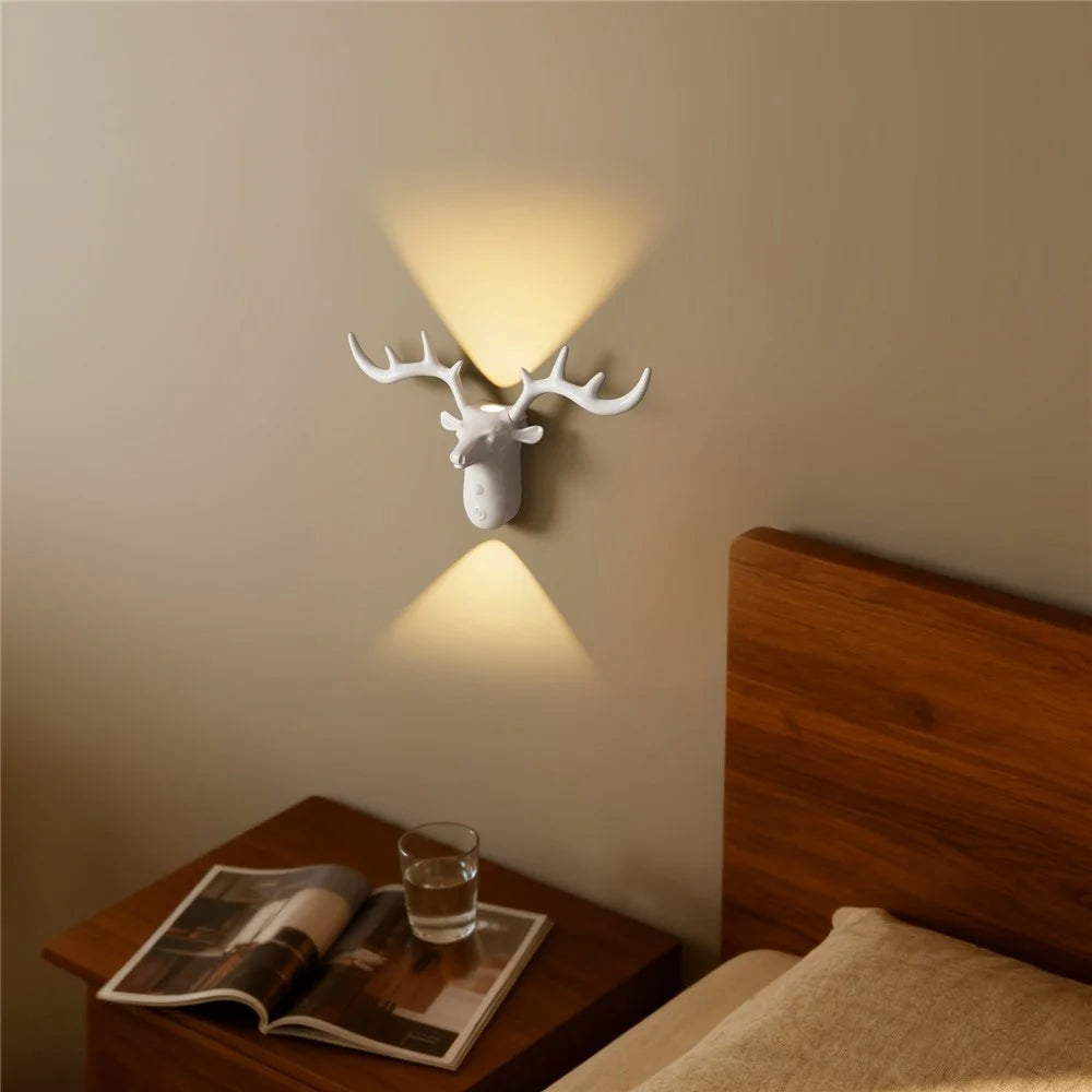 DSW001 Standard Version Deer Shape Touch LED Night Light Motion Sensor 3 Colors Dimming Magnetic Wall Lamp - White - 7