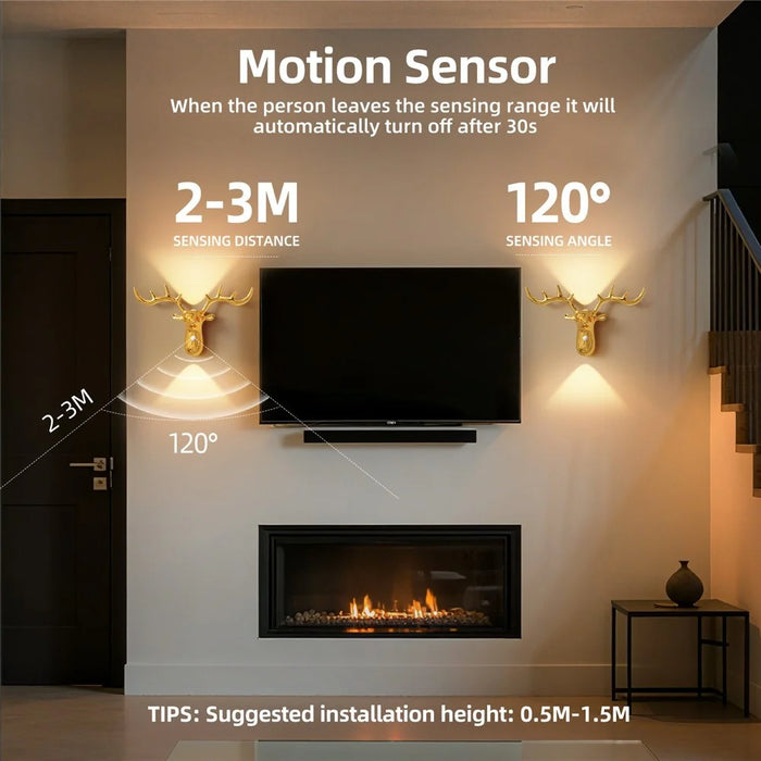 DSW001 Electroplated Deer Shape Touch LED Night Light Motion Sensor 3 Colors Dimming Magnetic Wall Lamp - Gold - 4