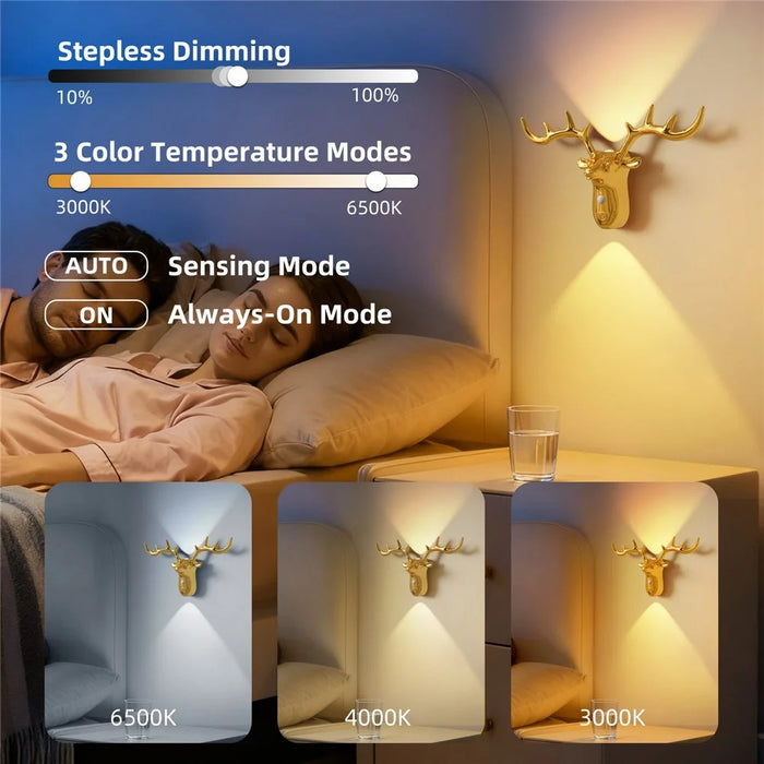 DSW001 Electroplated Deer Shape Touch LED Night Light Motion Sensor 3 Colors Dimming Magnetic Wall Lamp - Gold - 5