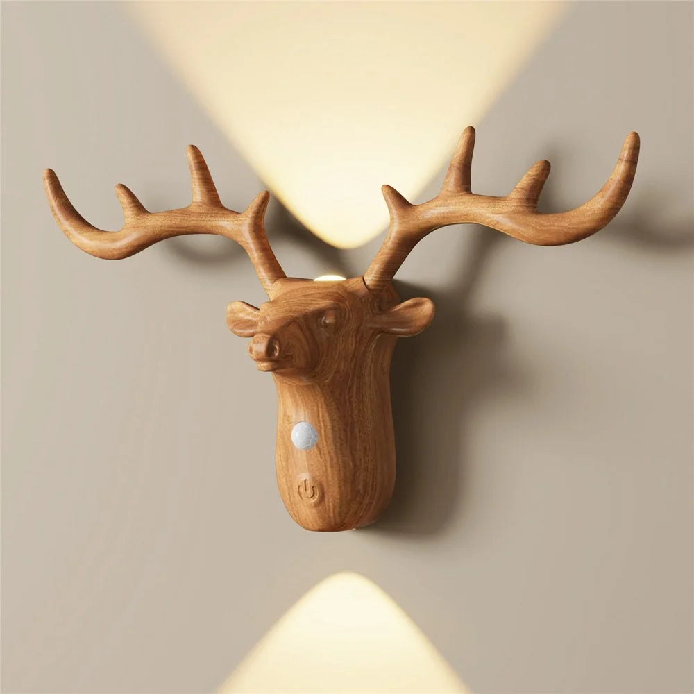 DSW001 Water Transfer Wood Grain Deer Shape Touch LED Night Light Motion Sensor 3 Colors Dimming Magnetic Wall Lamp - Wood Color - 2
