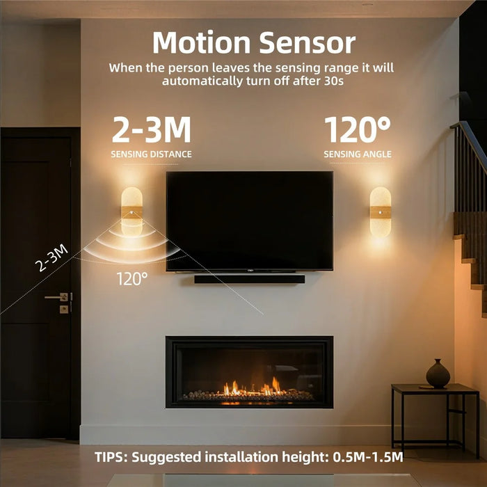 ASW001 / ASW002 Water Transfer Wood Grain LED Motion Sensor Magnetic Wall Lamp Touch Control Long Strip Bedside Wall Light - Rectangular  /  Wood Grain - 4