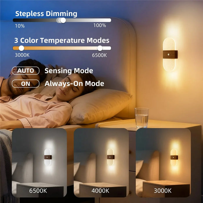 ASW001 / ASW002 Water Transfer Wood Grain LED Motion Sensor Magnetic Wall Lamp Touch Control Long Strip Bedside Wall Light - Rectangular  /  Wood Grain - 5