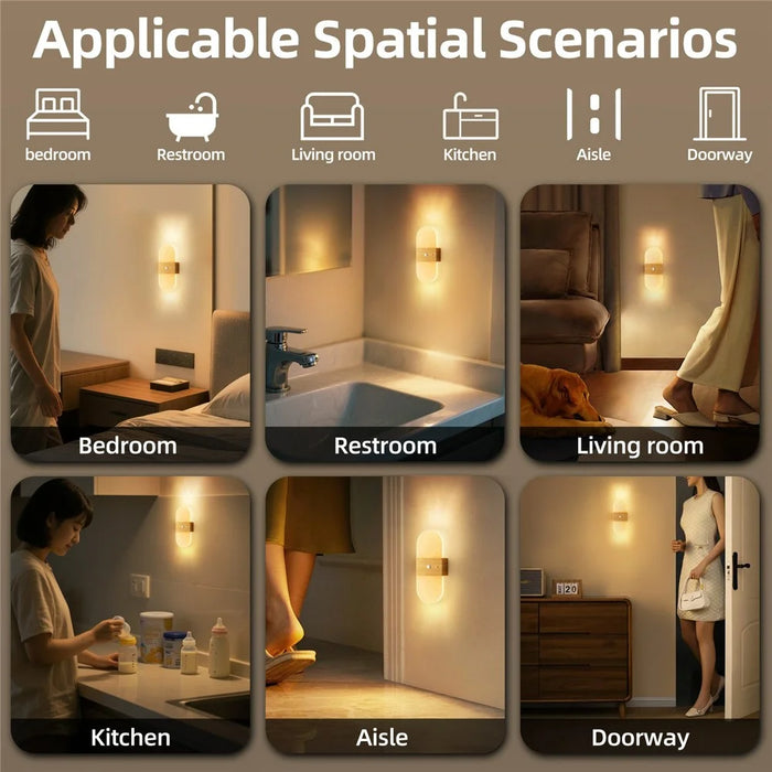 ASW001 / ASW002 Water Transfer Wood Grain LED Motion Sensor Magnetic Wall Lamp Touch Control Long Strip Bedside Wall Light - Rectangular  /  Wood Grain - 6
