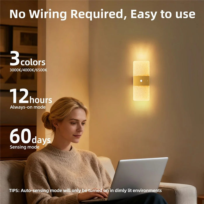 ASW001 / ASW002 Electroplated LED Motion Sensor Magnetic Wall Lamp Touch Control Long Strip Bedside Wall Light - Rectangular  /  Gold - 3