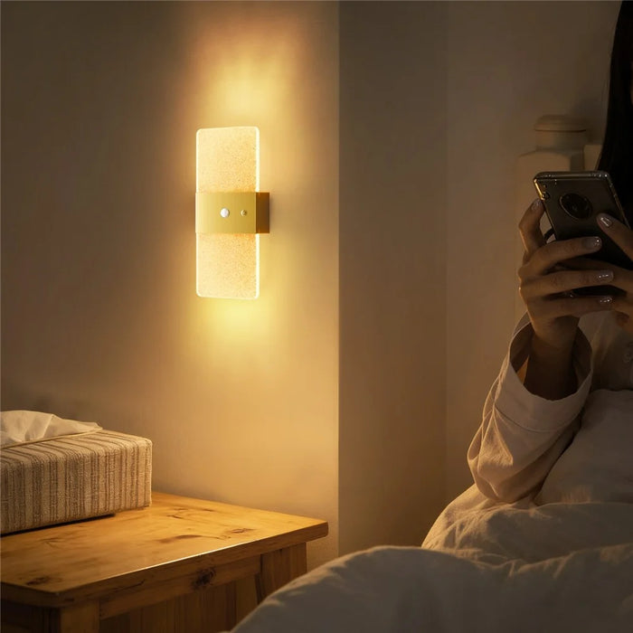 ASW001 / ASW002 Electroplated LED Motion Sensor Magnetic Wall Lamp Touch Control Long Strip Bedside Wall Light - Rectangular  /  Gold - 7