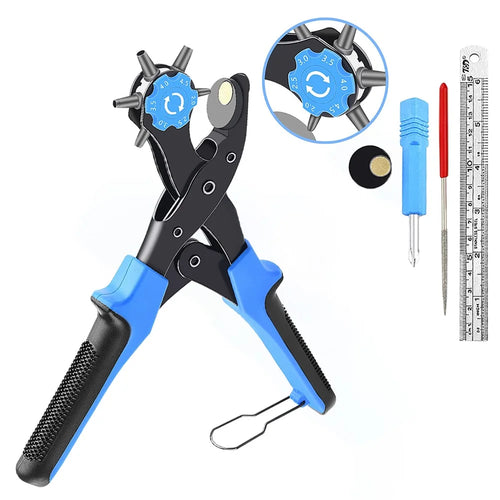 THD Leather Hole Punch Tool Leather Belt Punch Pliers Screwdriver Ruler Grind Rod Leathercraft Tools Set - Blue - 1
