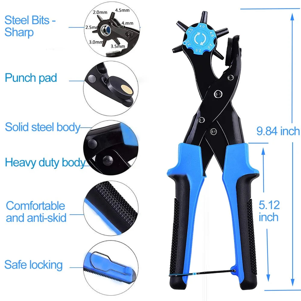 THD Leather Hole Punch Tool Leather Belt Punch Pliers Screwdriver Ruler Grind Rod Leathercraft Tools Set - Blue - 2
