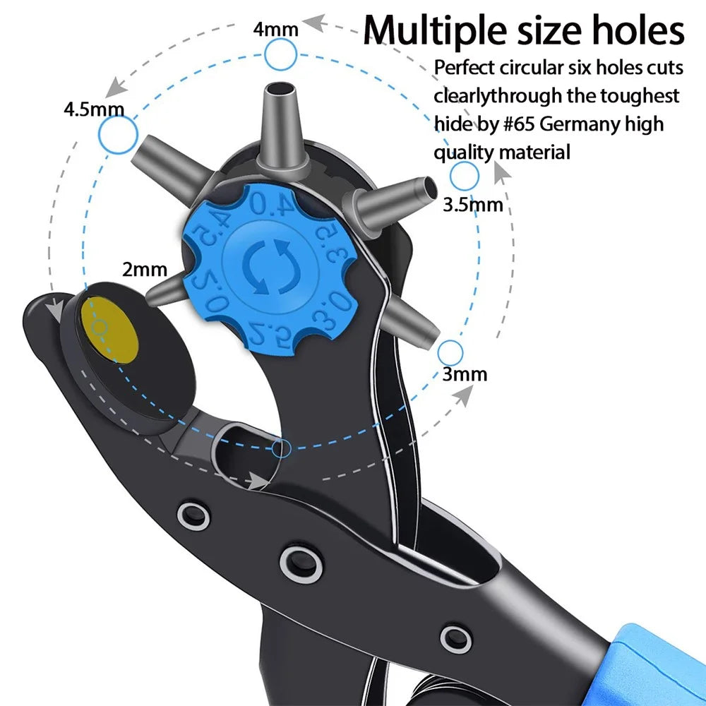 THD Leather Hole Punch Tool Leather Belt Punch Pliers Screwdriver Ruler Grind Rod Leathercraft Tools Set - Blue - 3