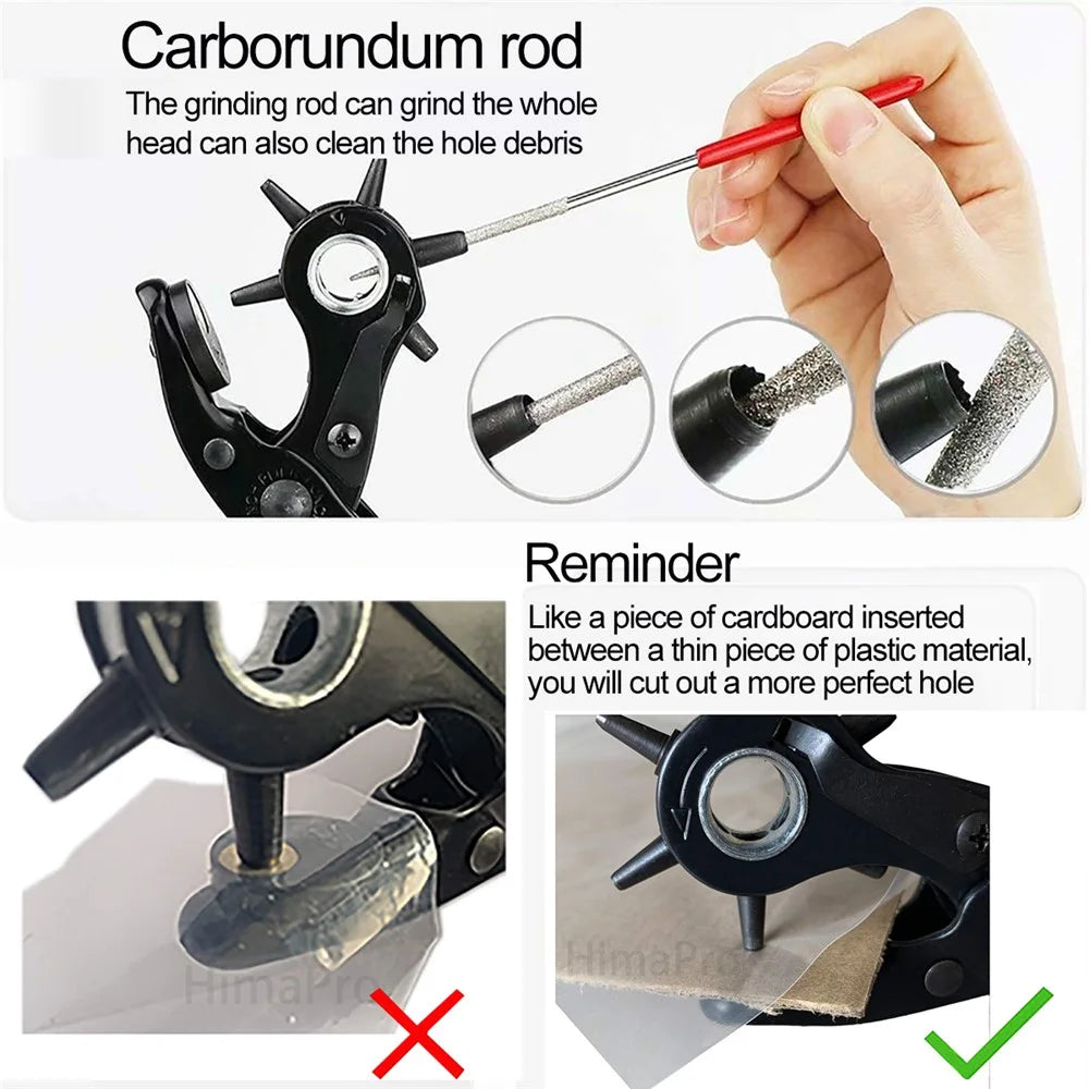 THD Leather Hole Punch Tool Leather Belt Punch Pliers Screwdriver Ruler Grind Rod Leathercraft Tools Set - Blue - 5