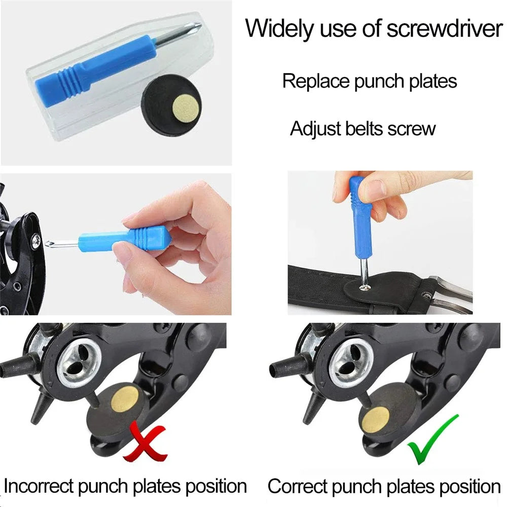 THD Leather Hole Punch Tool Leather Belt Punch Pliers Screwdriver Ruler Grind Rod Leathercraft Tools Set - Blue - 6