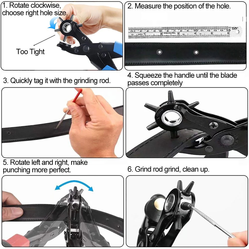 THD Leather Hole Punch Tool Leather Belt Punch Pliers Screwdriver Ruler Grind Rod Leathercraft Tools Set - Blue - 7