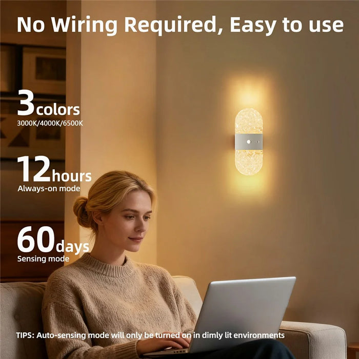 ASW005  /  ASW006 Electroplated Magnetic Wall Light LED Motion Sensor Cordless Touch Control Wall Lamp - Rectangular  /  Gold - 3