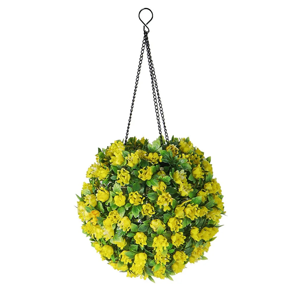 Solar Powered LED String Lights Artificial Flower Ball Decorative Outdoor Garden Lantern Light Hanging Lamp - Yellow - 1