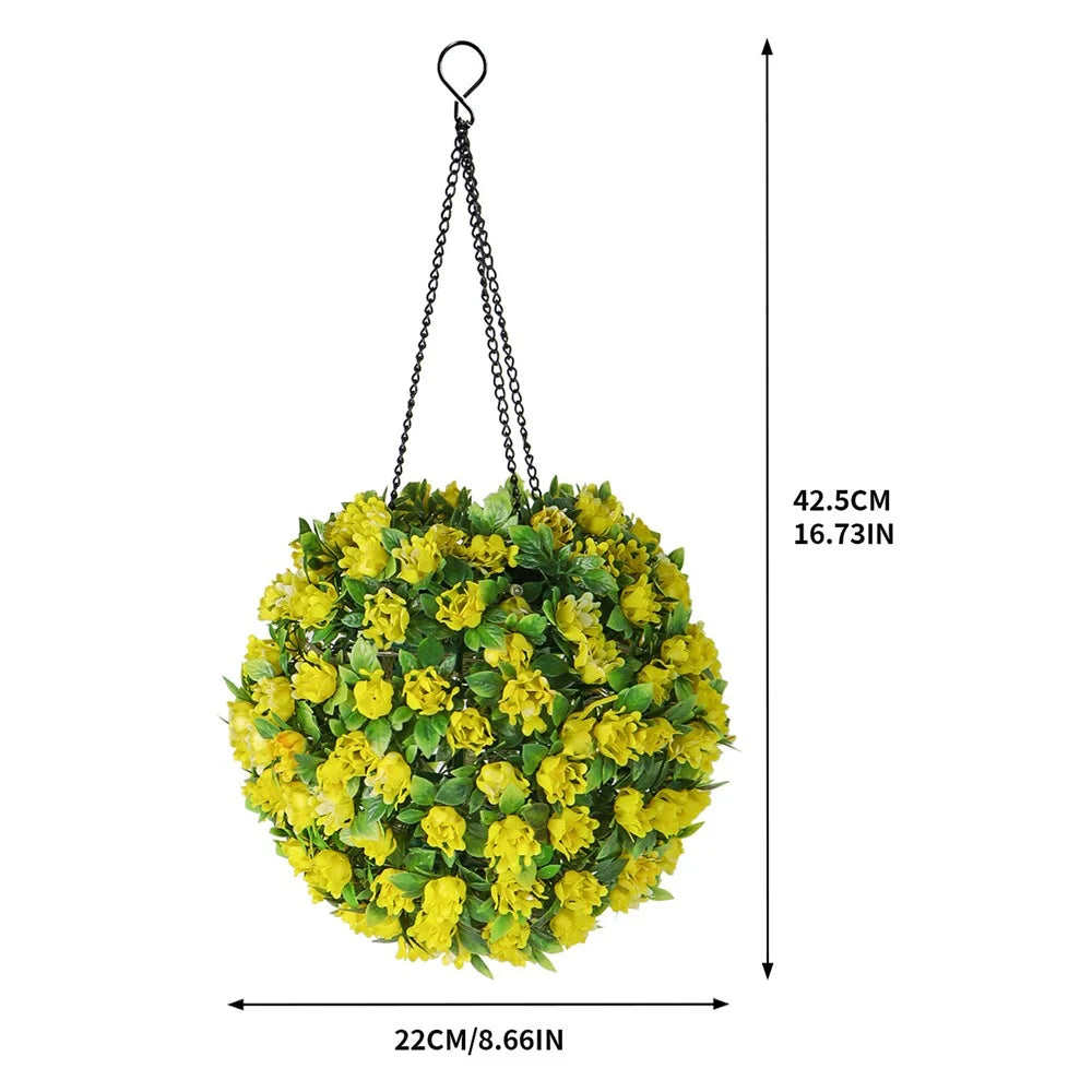 Solar Powered LED String Lights Artificial Flower Ball Decorative Outdoor Garden Lantern Light Hanging Lamp - Yellow - 5