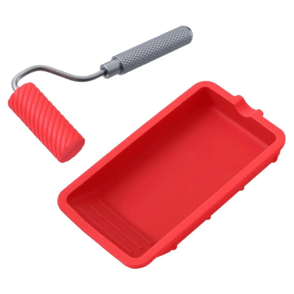 Glue Tray Brush Set Silicone Container with Roller Reusable Paint Tray Woodworking Adhesive Applicator - Red - 1