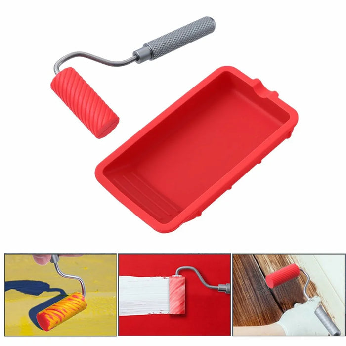 Glue Tray Brush Set Silicone Container with Roller Reusable Paint Tray Woodworking Adhesive Applicator - Red - 2