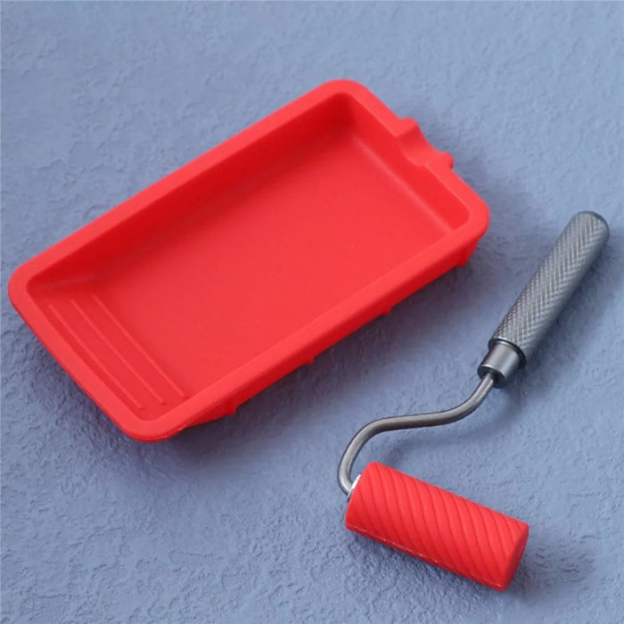 Glue Tray Brush Set Silicone Container with Roller Reusable Paint Tray Woodworking Adhesive Applicator - Red - 5