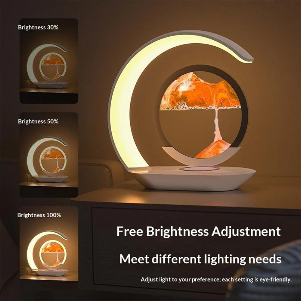 Flowing Sand Art Wireless Charger Lamp LED Night Light Hourglass Decoration for Bedside / Desktop - Yellow - 2