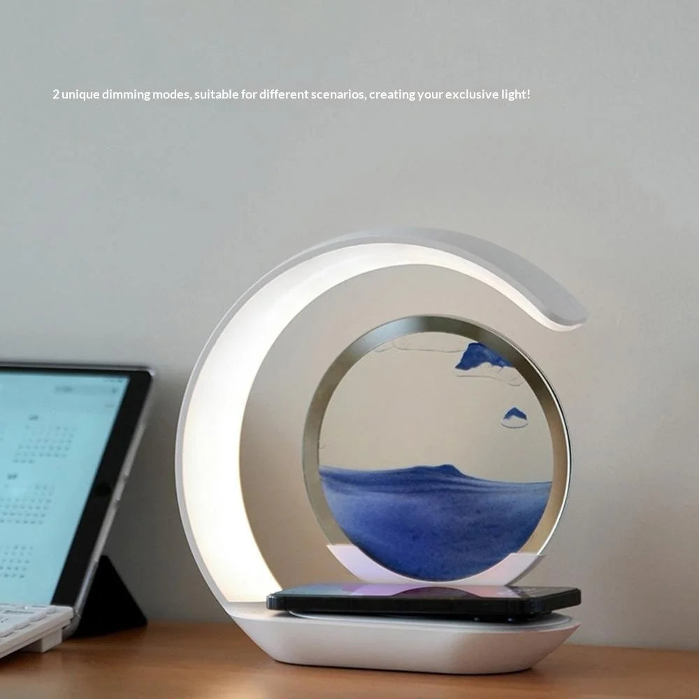 Flowing Sand Art Wireless Charger Lamp LED Night Light Hourglass Decoration for Bedside / Desktop - Yellow - 4