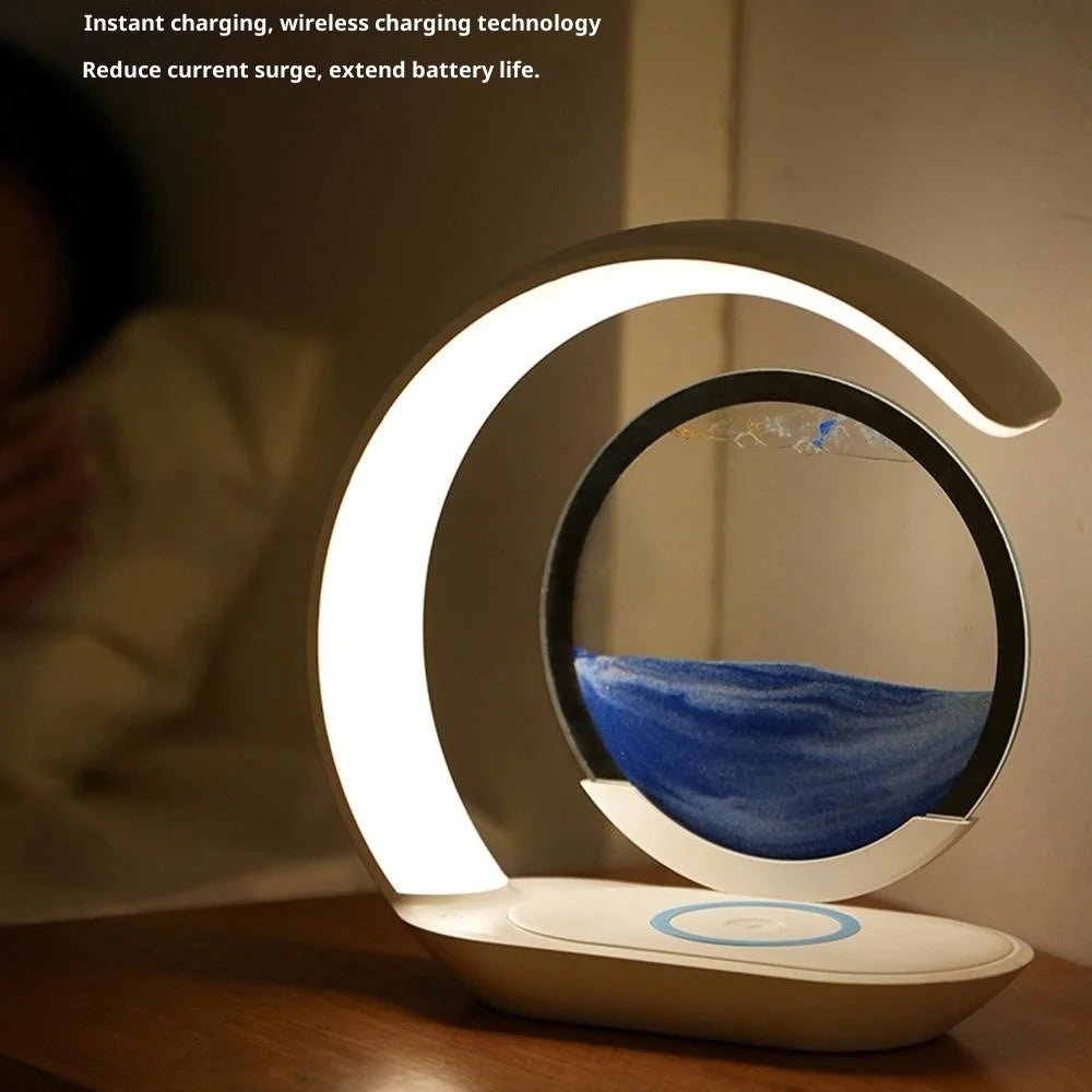 Flowing Sand Art Wireless Charger Lamp LED Night Light Hourglass Decoration for Bedside / Desktop - Yellow - 5