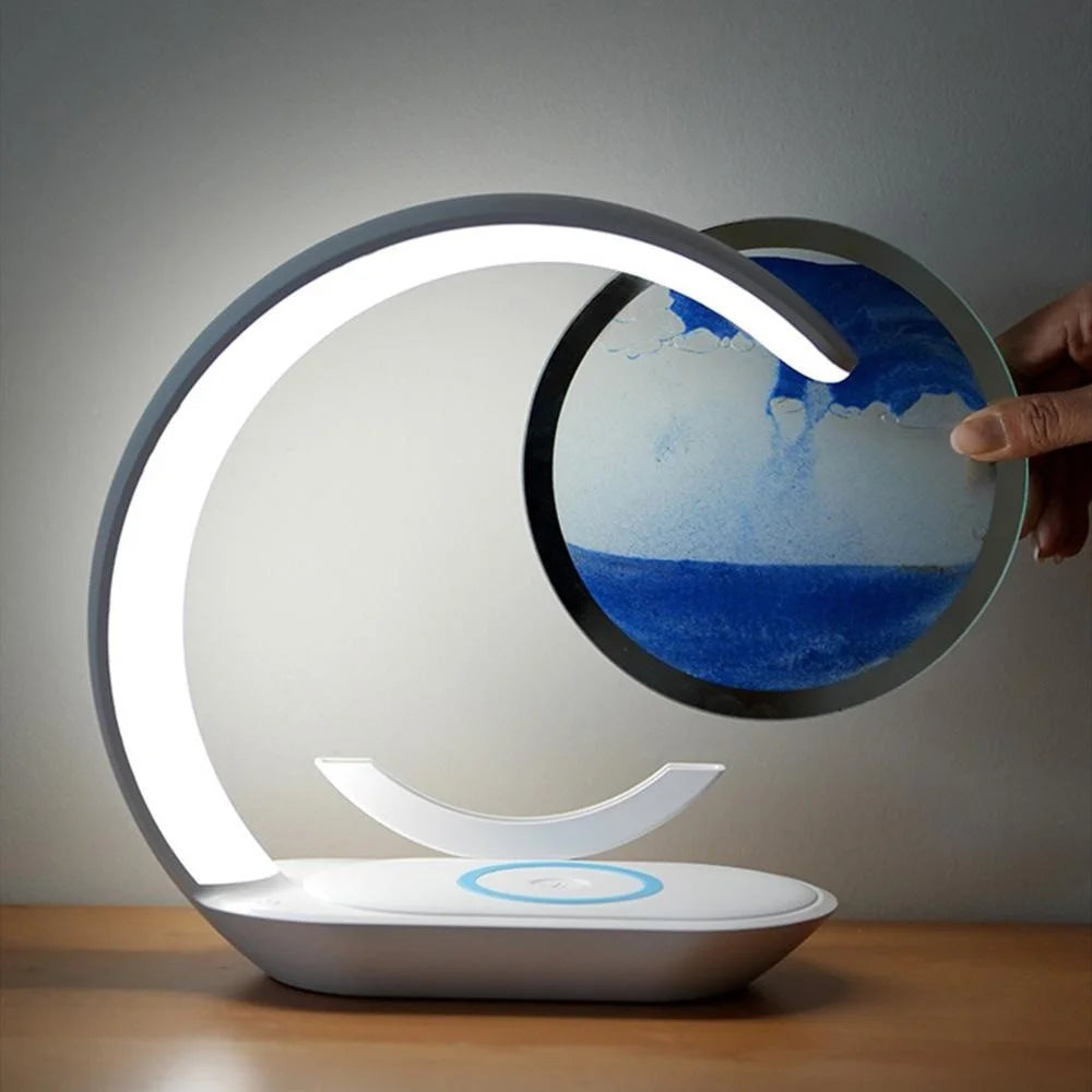 Flowing Sand Art Wireless Charger Lamp LED Night Light Hourglass Decoration for Bedside / Desktop - Yellow - 6