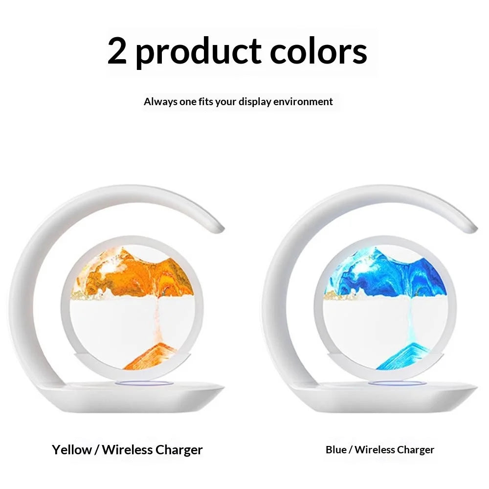 Flowing Sand Art Wireless Charger Lamp LED Night Light Hourglass Decoration for Bedside / Desktop - Yellow - 7