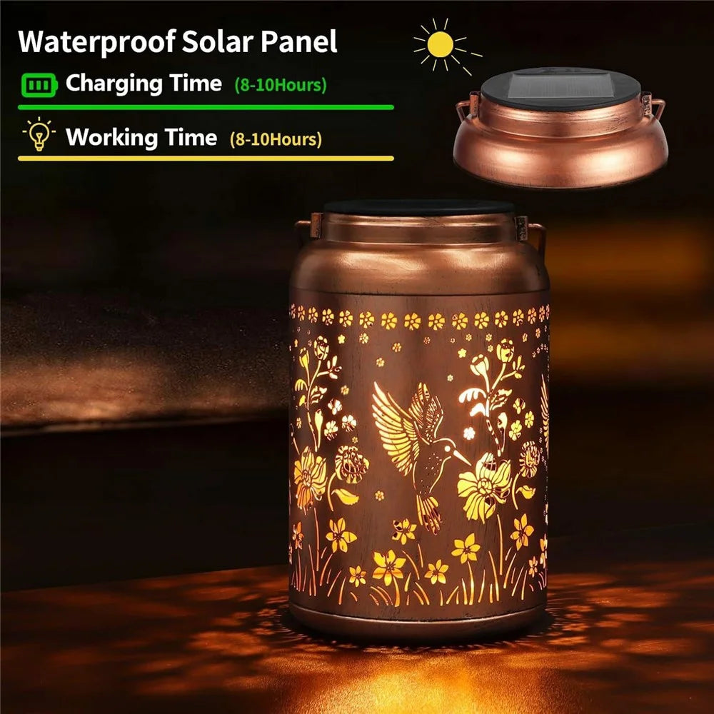 Metal Solar Lanterns IP65 Waterproof Hanging Decorative Solar Light for Yard Patio Lawn Pathway Landscape - Hummingbird (Style A) - 4