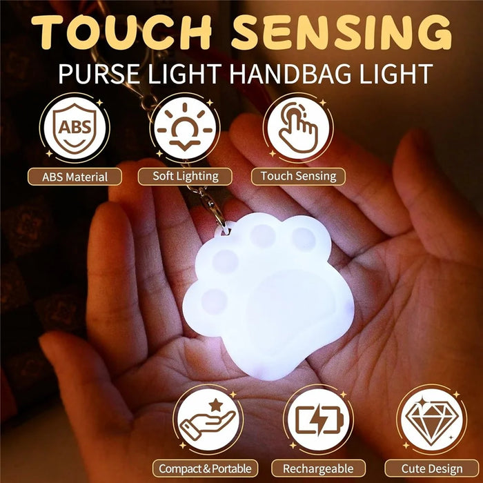 LED Touch Sensor Keychain Light USB-C Rechargeable Purse Handbag Light for Finding Items - Paw  /  White - 2
