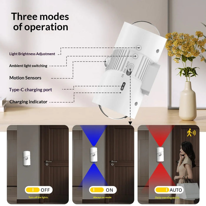 YSJ-008A 2Pcs RGB Night Light Smart Motion Sensor 4-level Brightness Magnetic Wall Light for Hallway - White - 4