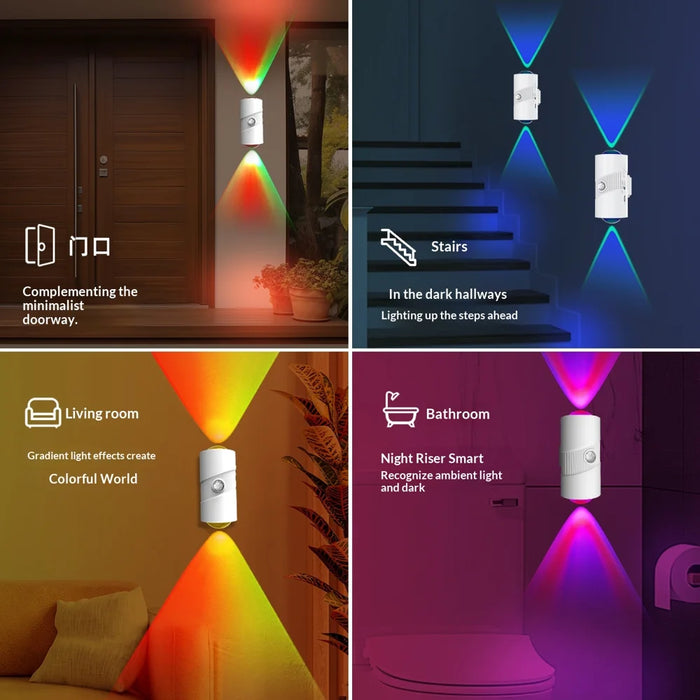 YSJ-008A 2Pcs RGB Night Light Smart Motion Sensor 4-level Brightness Magnetic Wall Light for Hallway - White - 6