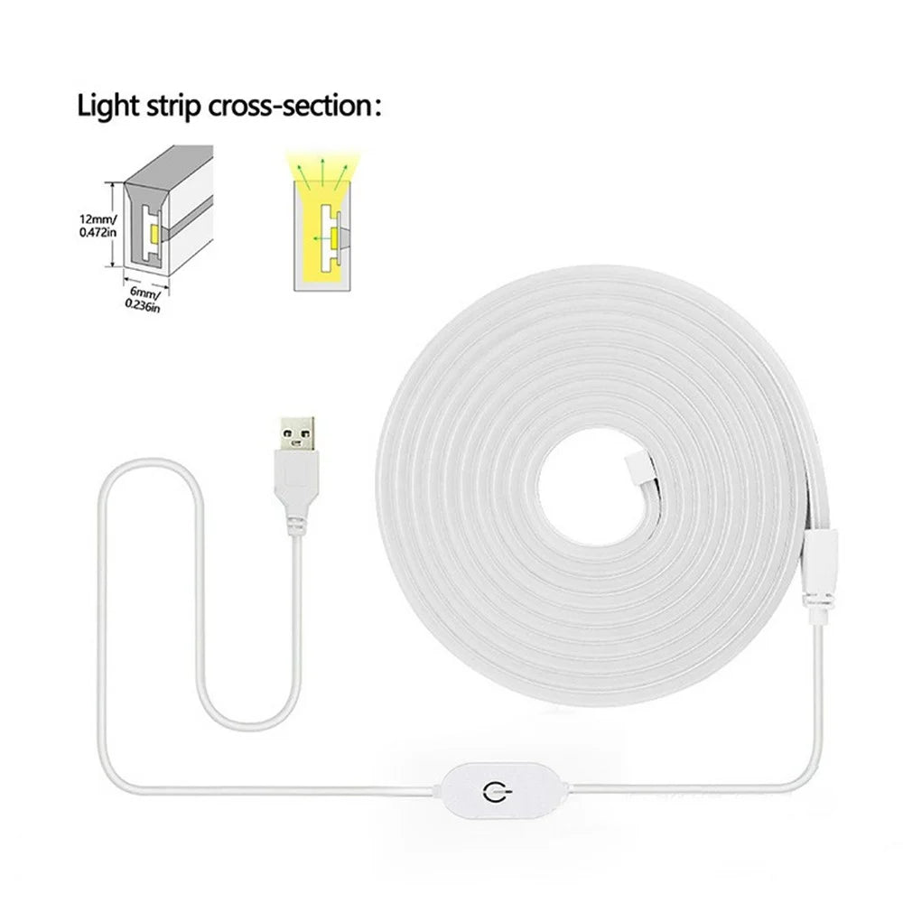 3m 5V USB LED Strip Light with Double-Sided Adhesive Tape Flexible Silicone Touch Dimming Lamp Tape for Mirror - 3000K  /  Warm White Light - 7