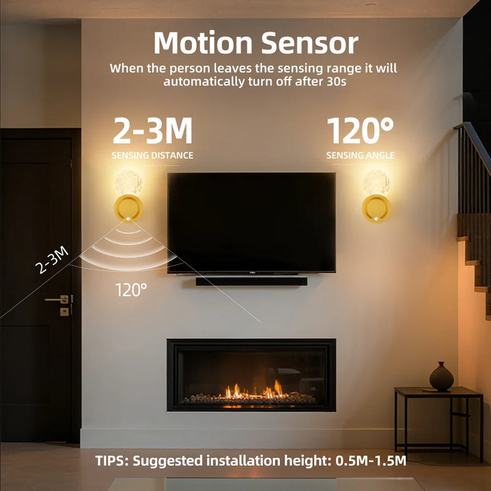 TWL004 Indoor Acrylic Motion Sensor Magnetic Wall Light Hill Texture Rechargeable Touch Control LED Stair Lamp - Gold - 4