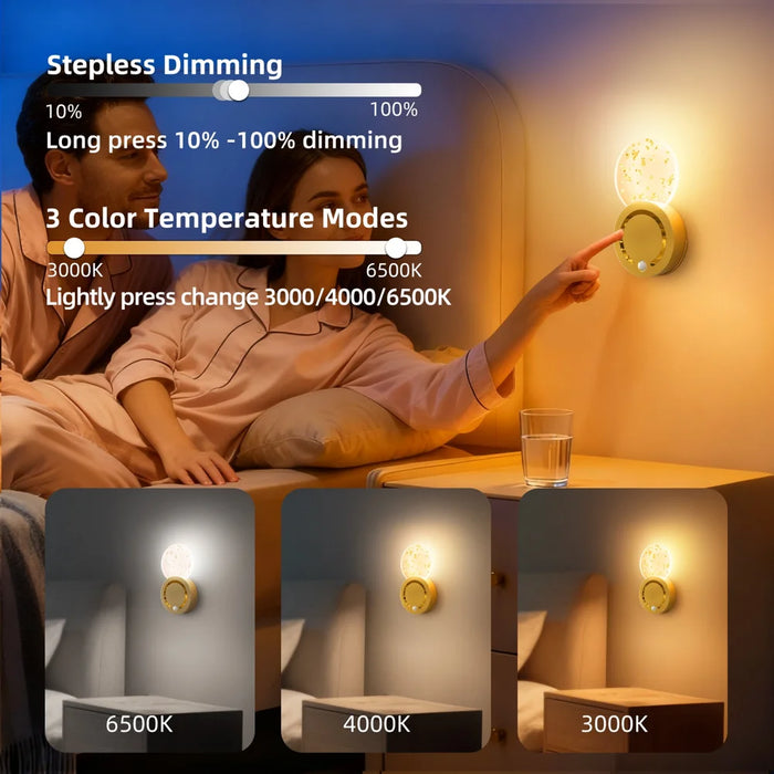 TWL006 Acrylic Bedside Night Light USB Rechargeable LED Motion Sensor Touch Dimmable Atmosphere Lamp - 1W Gold Foil Edition/Gold - 5