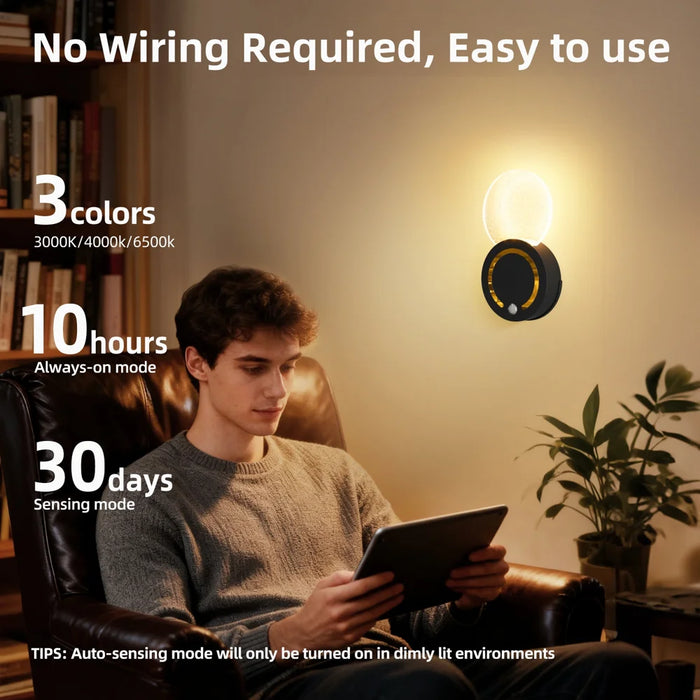 TWL005 LED Wireless Touch Control Acrylic Wall Light USB Rechargeable Magnetic Motion Sensor Night Light - 1W Crystal Style/Black - 3