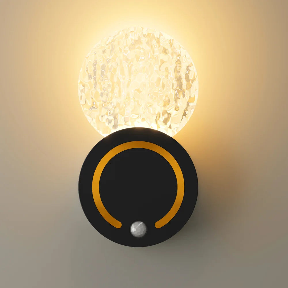 TWL004 Wireless LED Acrylic Night Light Hill Texture Touch Control Motion Sensor Wall Lamp for Bedroom Living Room - Black - 1