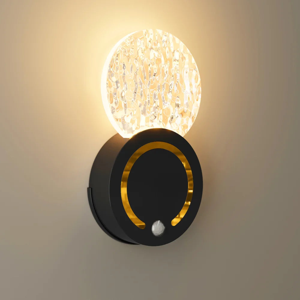 TWL004 Wireless LED Acrylic Night Light Hill Texture Touch Control Motion Sensor Wall Lamp for Bedroom Living Room - Black - 2