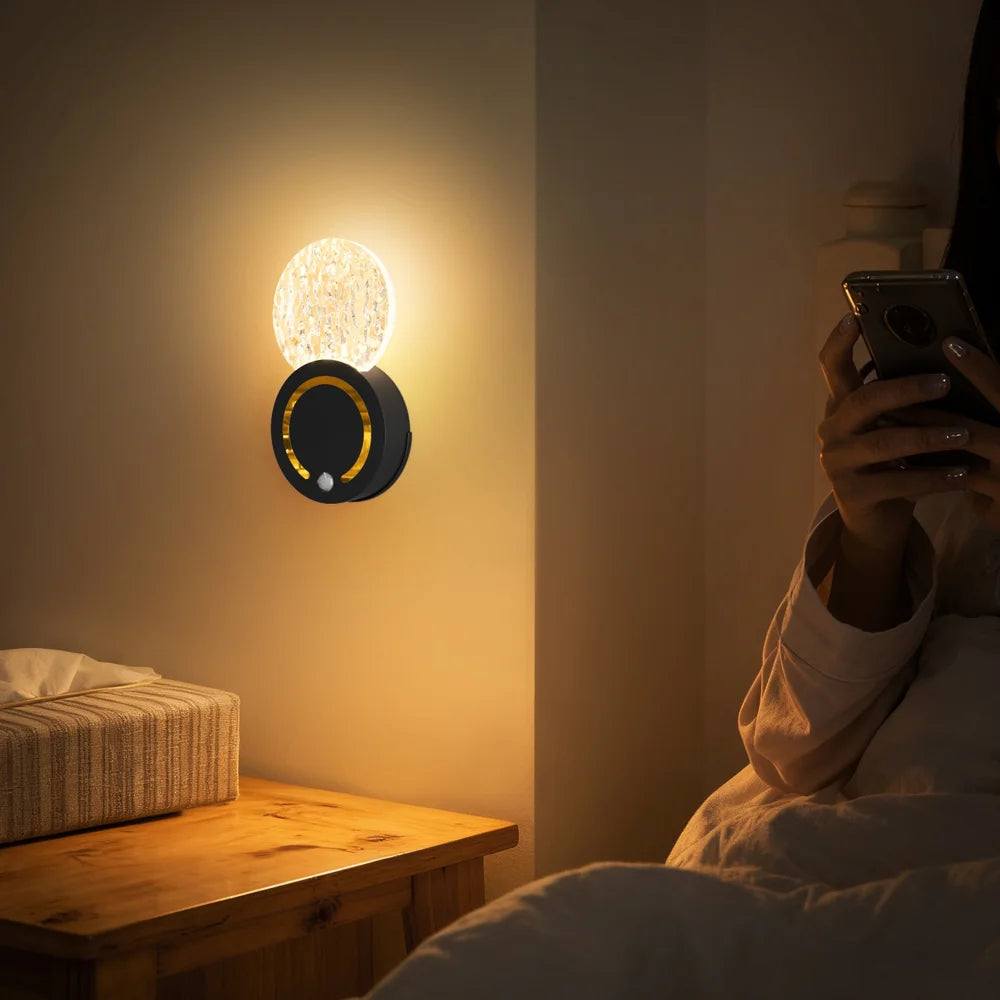 TWL004 Wireless LED Acrylic Night Light Hill Texture Touch Control Motion Sensor Wall Lamp for Bedroom Living Room - Black - 7