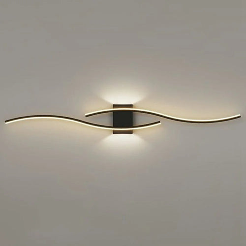 80cm Modern Wave LED Warm Wall Light Dual-Direction Dual Light Iron Nordic Style Wall Lamp for Bedroom Living Room - Black - 1