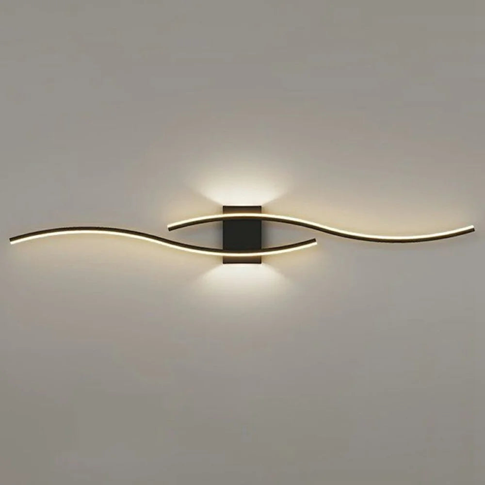 80cm Modern Wave LED Warm Wall Light Dual-Direction Dual Light Iron Nordic Style Wall Lamp for Bedroom Living Room - Black - 1