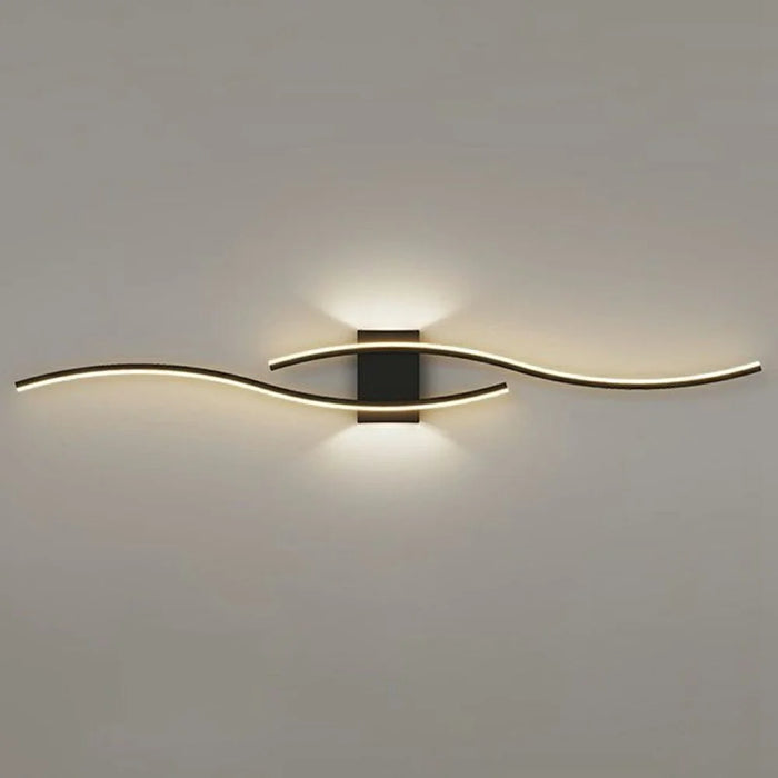80cm Modern Wave LED Warm Wall Light Dual-Direction Dual Light Iron Nordic Style Wall Lamp for Bedroom Living Room - Black - 1