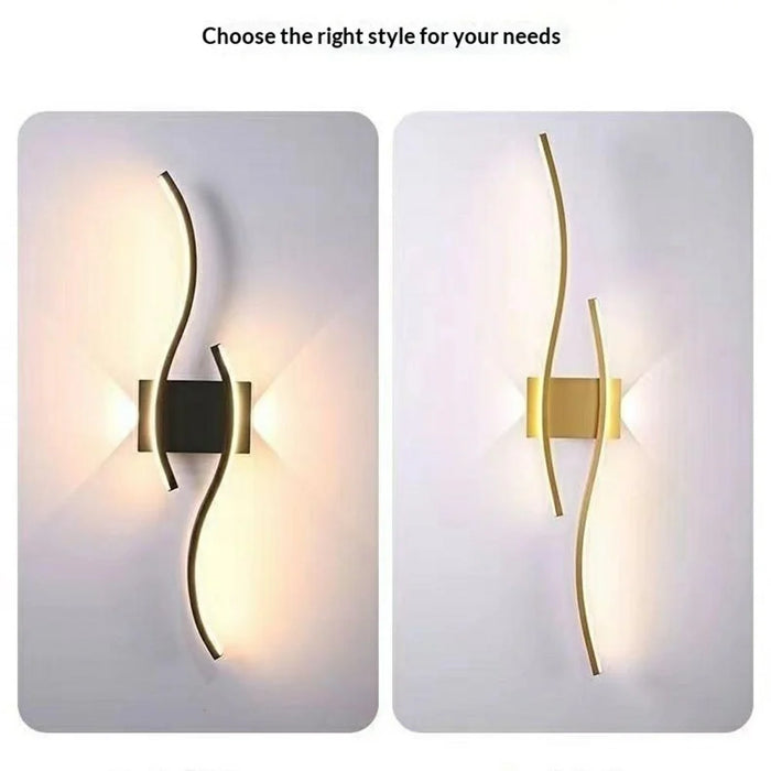 80cm Modern Wave LED Warm Wall Light Dual-Direction Dual Light Iron Nordic Style Wall Lamp for Bedroom Living Room - Black - 2